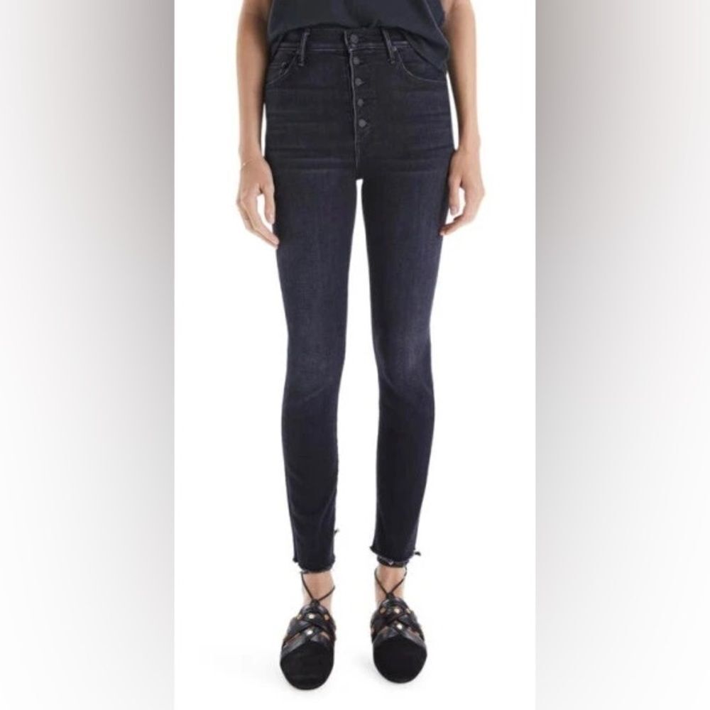 Mother The Pixie Swooner High Waist Frayed Ankle Skinny Jeans in Thunder Road 25